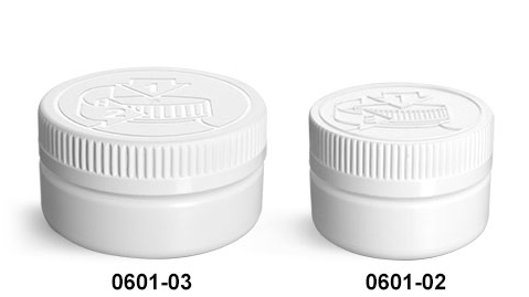 Plastic Jars, White HDPE Low Profile Jars w/ White PE Lined Child Resistant Caps