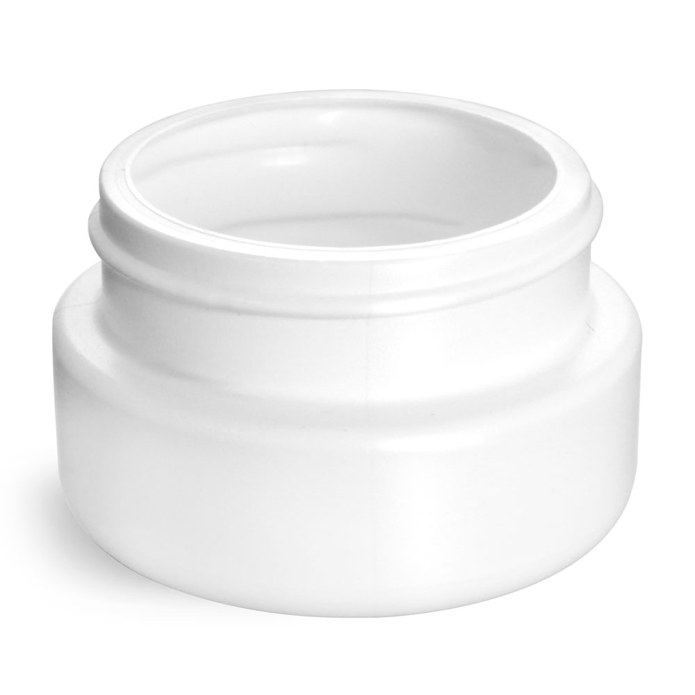 2 oz Plastic Jars, White HDPE Wide Mouth Low Profile Jars