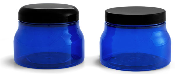 Blue PET Tuscany Jars w/ Black Smooth Plastic Caps