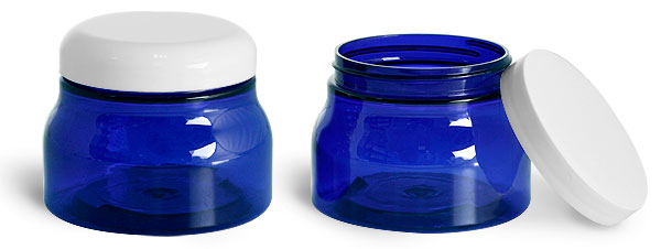 Blue PET Tuscany Jars w/ White Smooth Plastic Caps
