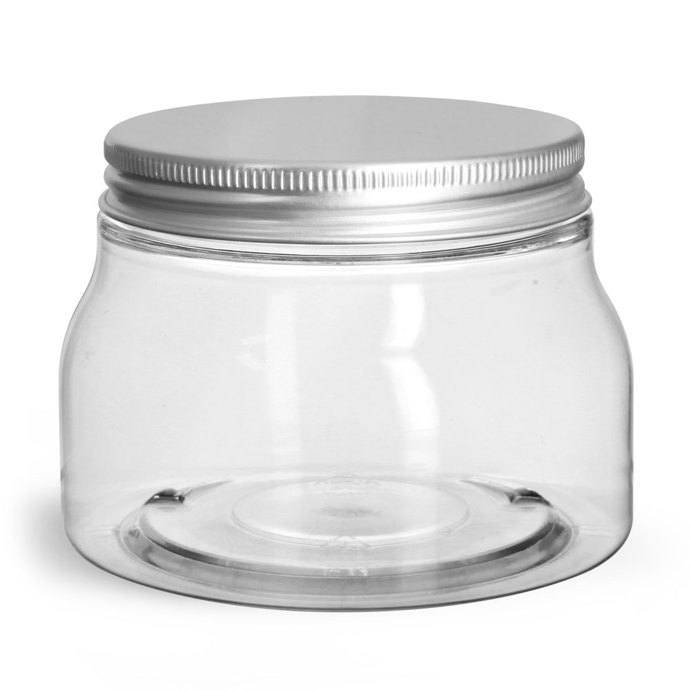 8 OZ CLEAR PET TUSCANY JARS W/ ALUMINUM LINED CAPS