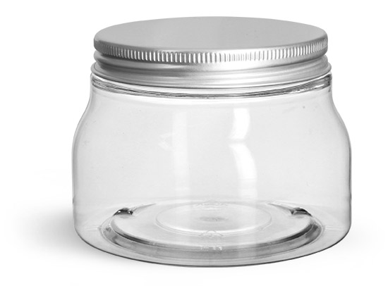 Plastic Jars, Clear PET Tuscany Jars w/ Aluminum Lined Caps