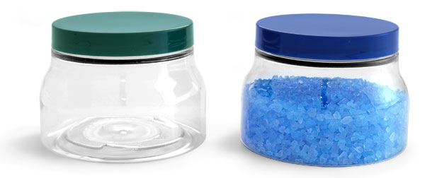 Clear PET Tuscany Jars w/ Green and Blue Smooth Plastic Caps