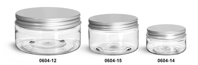 Plastic Jars, Clear PET Heavy Wall Jars w/ Lined Aluminum Caps
