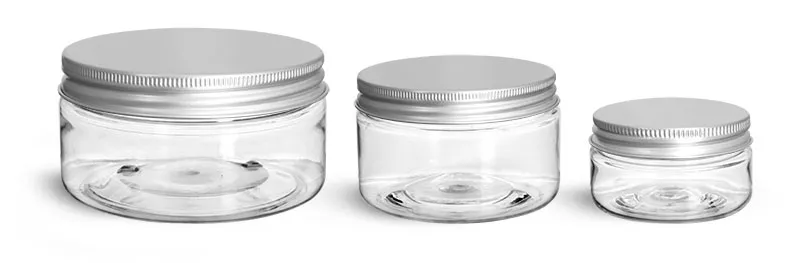 PET Plastic Jars, Clear Heavy Wall Jars w/ Lined Aluminum Caps