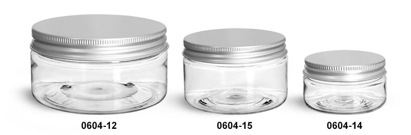 Plastic Jars, Clear PET Heavy Wall Jars w/ Lined Aluminum Caps