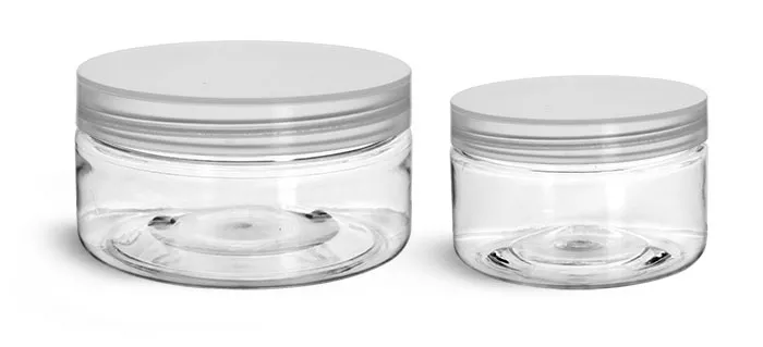 PET Plastic Jars, Clear Heavy Wall Jars w/ Natural Smooth Unlined Caps