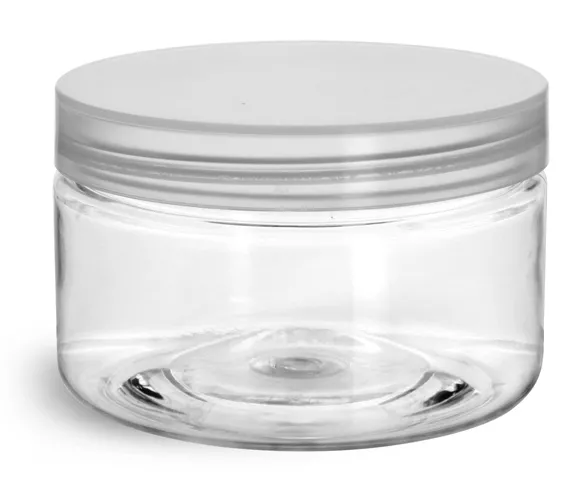 4 oz Clear PET Heavy Wall Jars w/ Natural Smooth Unlined Caps
