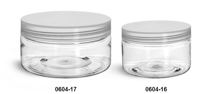 Plastic Jars, Clear PET Heavy Wall Jars w/ Natural Smooth Unlined Caps