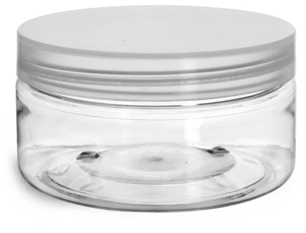8 oz Clear PET Heavy Wall Jars w/ Natural Smooth Unlined Caps