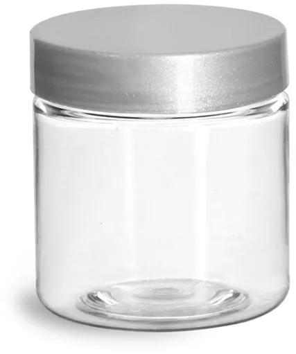 Clear Plastic Jar, Smooth Black Lid, 4 oz