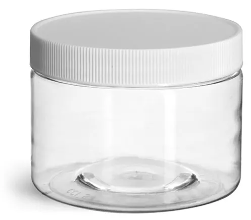 12 oz Clear PET Jars w/ White Ribbed Caps