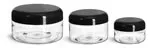 PET Plastic Jars, Clear Heavy Wall Jars w/ Black Smooth Lined Plastic Dome Caps