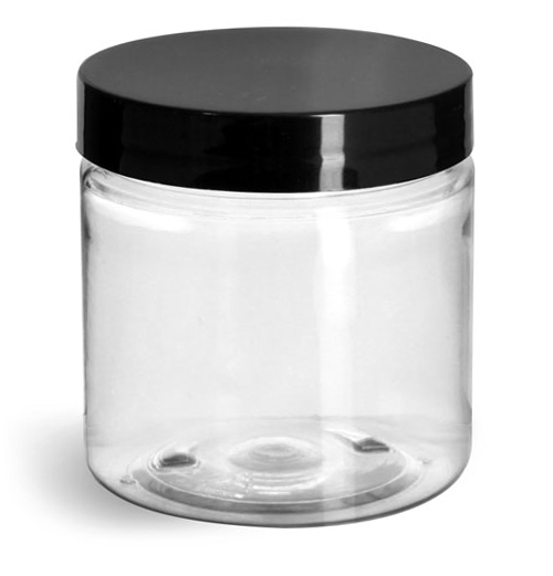 8 x 2000ml Clear Round Plastic Storage Jars with Black or Coloured Screw Caps 