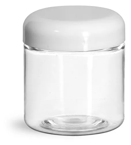 4 oz Plastic Jars, Clear PET Straight Sided Jars w/ White PE Lined Dome Caps