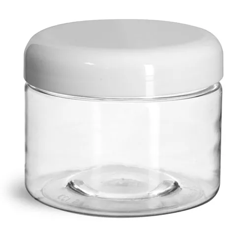 12 oz Plastic Jars, Clear PET Straight Sided Jars w/ White PE Lined Dome Caps
