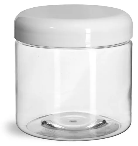 16 oz Plastic Jars, Clear PET Straight Sided Jars w/ White PE Lined Dome Caps