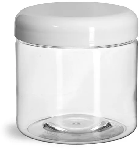 Straight Sided Glass Jar with White Lid, 16 oz