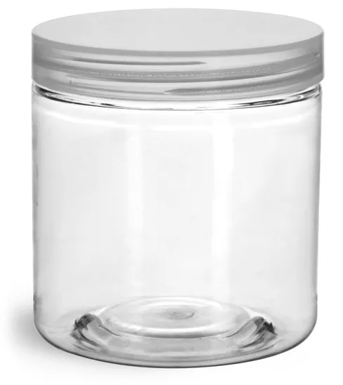8 oz Clear PET Straight Sided Jars w/ Natural Smooth Unlined Caps