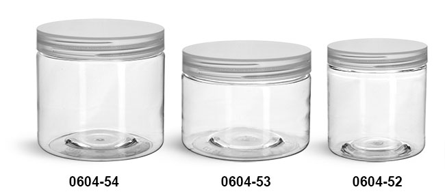 Plastic Jars, Clear PET Straight Sided Jars w/ Natural Smooth Unlined Caps