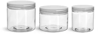 PET Plastic Jars, Clear Straight Sided Jars w/ Natural Smooth Unlined Caps