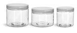 PET Plastic Jars, Clear Straight Sided Jars w/ Natural Smooth Unlined Caps
