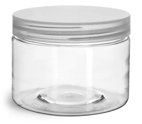 12 oz Clear PET Straight Sided Jars w/ Natural Smooth Unlined Caps