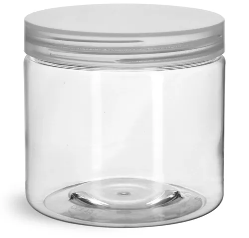 16 oz Clear PET Straight Sided Jars w/ Natural Smooth Unlined Caps