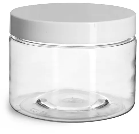 12 oz Plastic Jars, Clear PET Straight Sided Jars w/ White Smooth Induction Lined Caps