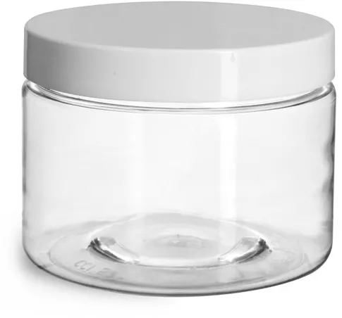12 oz Plastic Jars, Clear PET Straight Sided Jars w/ White Smooth Induction  Lined Caps