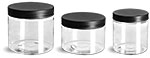 PET Plastic Jars, Clear Straight Sided Jars w/ Frosted Black Lined Caps