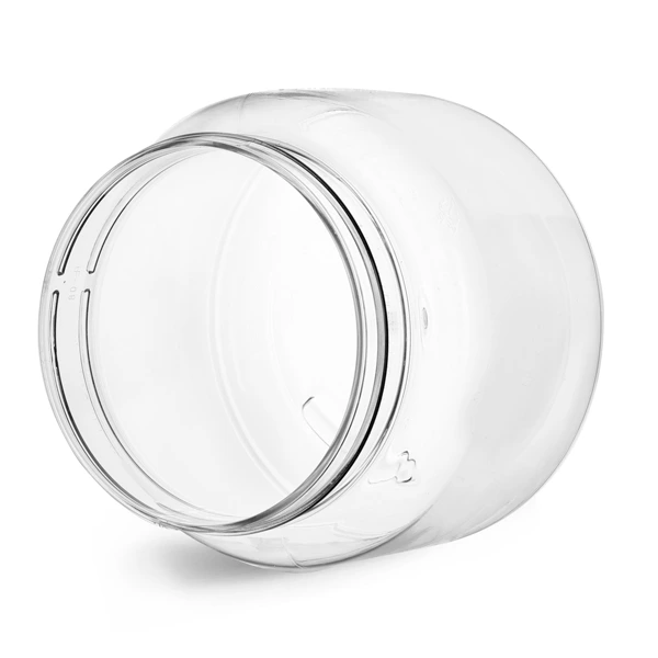 PET Plastic Jars, 22 oz Clear Straight Sided Jars w/ Ribbed Black PE Lined Caps 