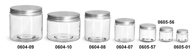 Plastic Jars, Clear PET Straight Sided Jars w/ Lined Aluminum Caps