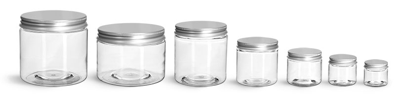 PET Plastic Jars, Clear Straight Sided Jars w/ Lined Aluminum Caps