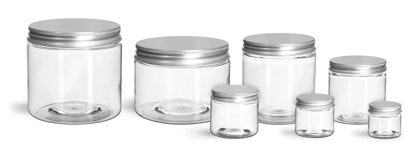 PET Plastic Jars, Clear Straight Sided Jars w/ Lined Aluminum Caps