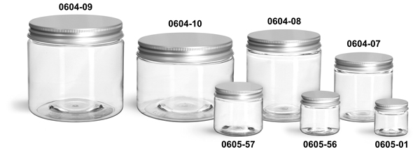 Plastic Jars, Clear PET Straight Sided Jars w/ Lined Aluminum Caps