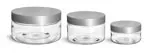 PET Plastic Jars, Clear Heavy Wall Jars w/ Silver Smooth Lined Caps