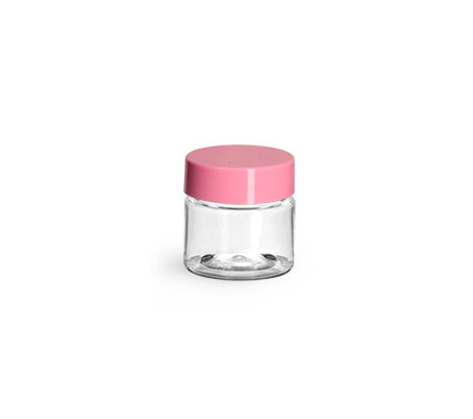 Plastic Jars, 1/2 oz Clear PET Jars w/ Pink Smooth Plastic Lined Caps