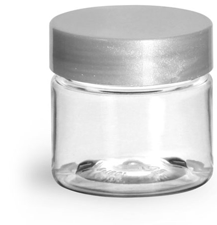 1/2 oz Clear PET Straight Sided Jars w/ Silver Smooth Lined Caps