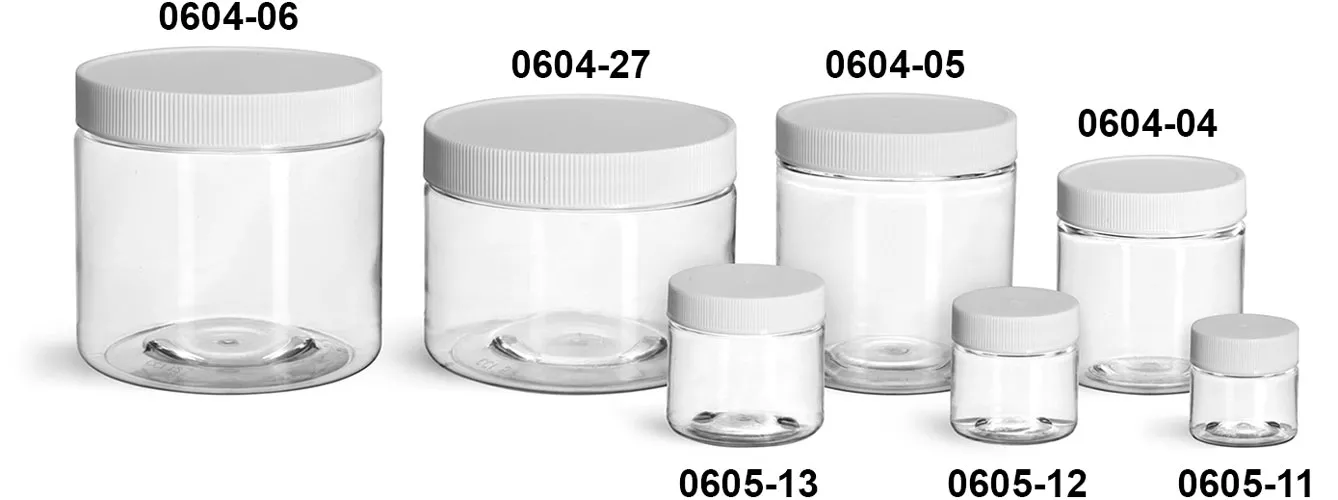 Clear Round Wide-Mouth Plastic Jars Bulk Pack - 12 oz, Black Cap