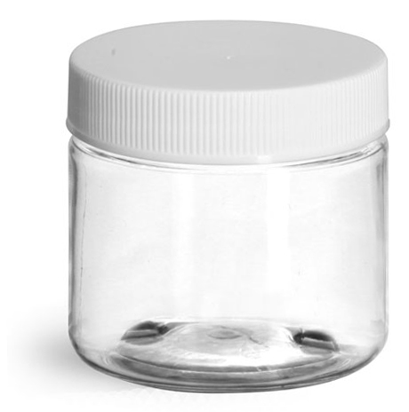 2 oz Clear PET Jars w/ White Ribbed Plastic Unlined Caps