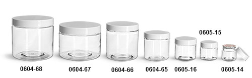 Plastic Jars, Clear PET Straight Sided Jars w/ White Smooth Induction Lined Caps