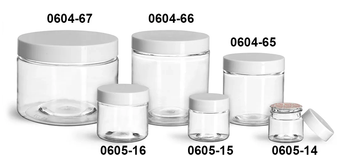 16 oz Plastic Jars, Clear PET Straight Sided Jars w/ White PE Lined Dome  Caps