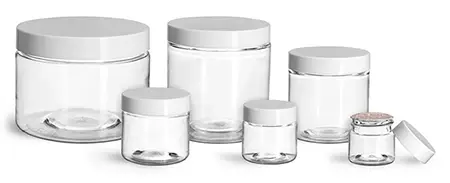 PET Plastic Jars, Clear Straight Sided Jars w/ White Smooth Induction Lined Caps