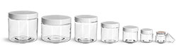PET Plastic Jars, Clear Straight Sided Jars w/ White Smooth Induction Lined Caps