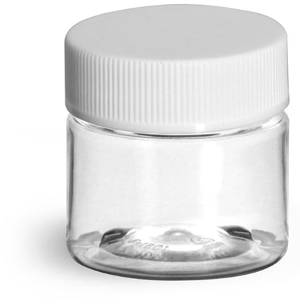 1/2 oz Clear PET Jars w/ White Ribbed Lined Caps