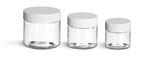 PET Plastic Jars, Clear Straight Sided Jars w/ White Ribbed Lined Caps