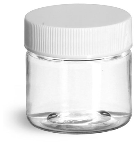 1 oz Clear PET Jars w/ White Ribbed Lined Caps