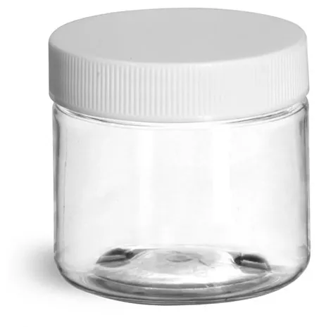 2 oz Clear PET Jars w/ White Ribbed Lined Caps