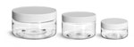 Plastic Jars, Clear PET Heavy Wall Jars w/ White Ribbed Lined Caps